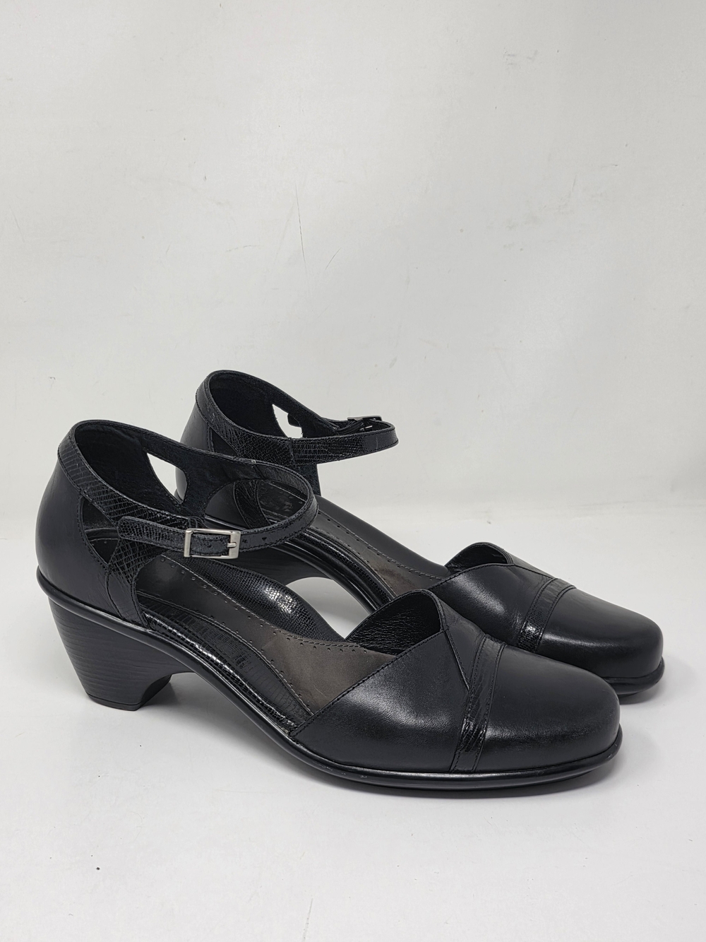 Dansko Black Leather Ankle-Strap Heels Comfort thick heel Size 41